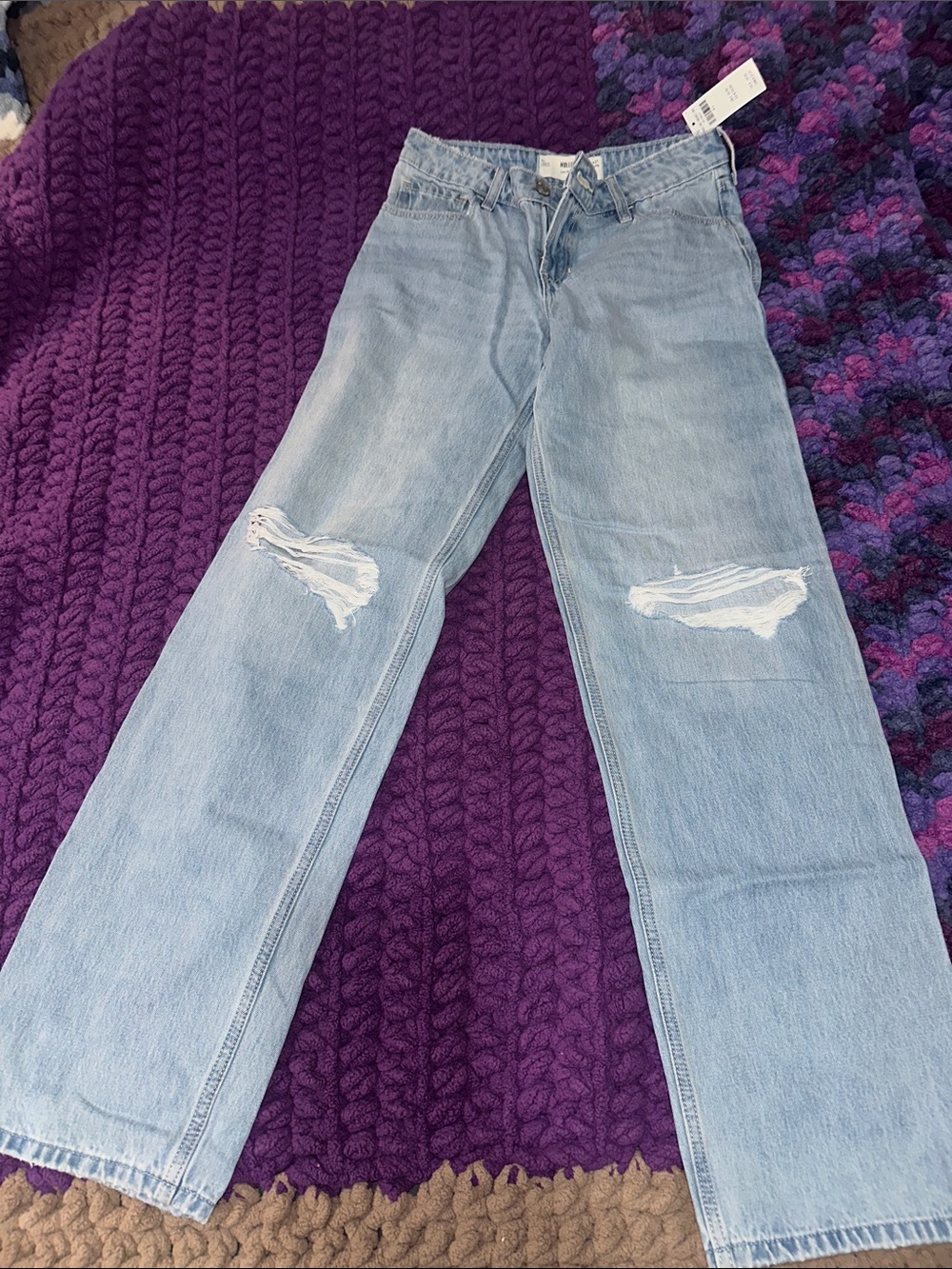 Hollister Light Blue Wide-Leg Distressed Jeans